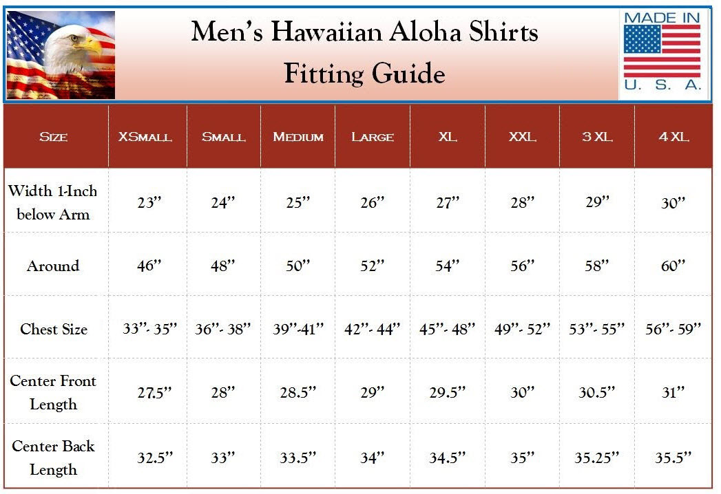 Hawaiian Shirts and USA Made Clothing by High Seas Trading Co. - Shirt  Sizing Chart