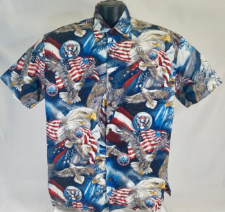Men’s Patriotic Hawaiian Shirt - USA Aloha Shirt (Large, Blue) - View #4