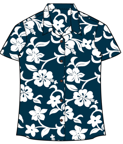 Classic Blue Hibiscus Women's Hawaiian Shirt- Made in USA  of 100% Cotton