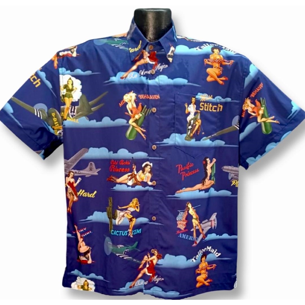 World War Nose Art FIghter Plane, and bomber Hawaiian Shirt