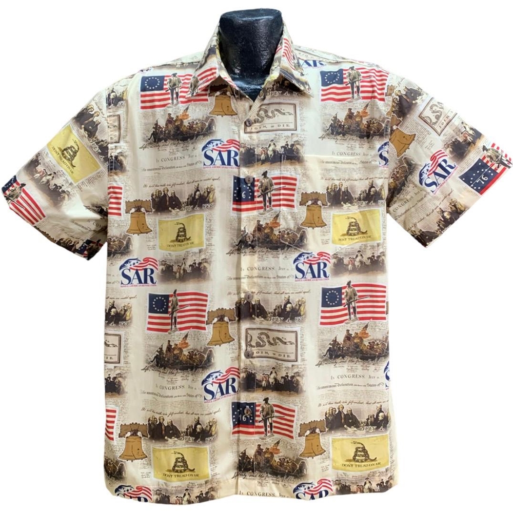 Sons of the American Revolution Patriotic Hawaiian Shirt- Made in USA