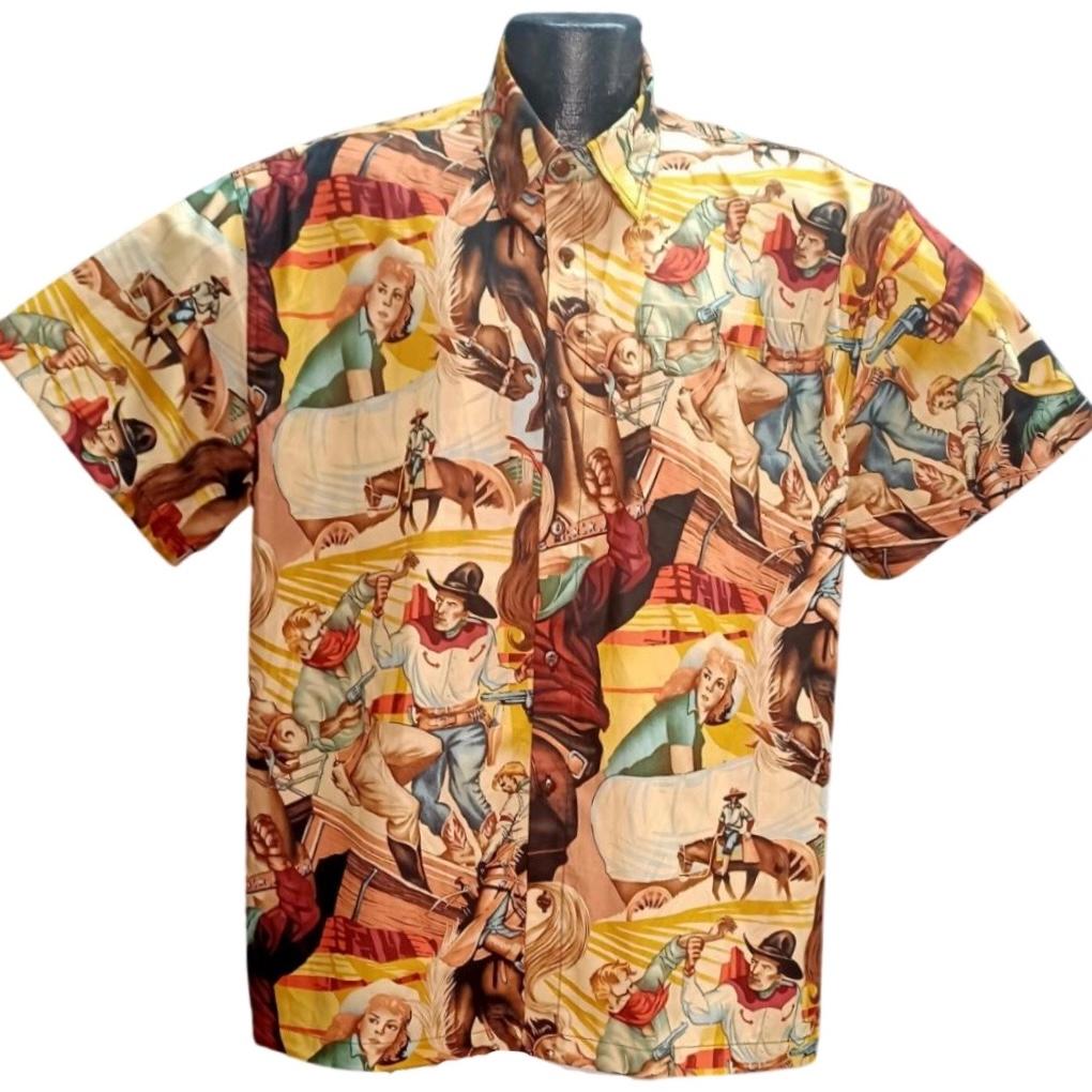 Wild West Cowboy Hawaiian Shirt- Made in USA- 100% Cotton