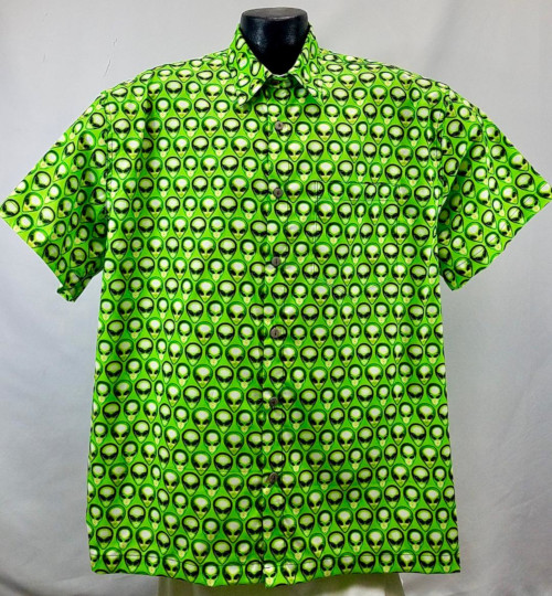 Alien Hawaiian Shirt- Made in USA- 100% Cotton