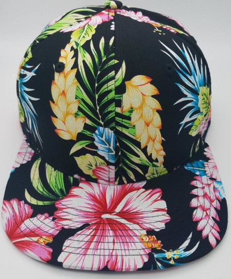 Black floral Hawaiian Print Cap display picture 1