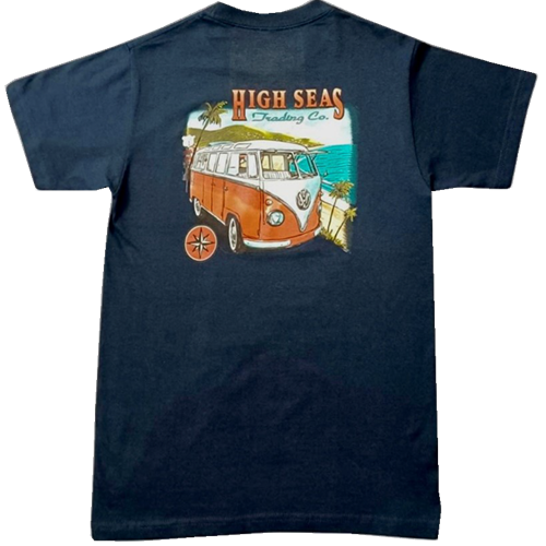 High Seas VW Bus 100% Cotton Navy Blue T-shirt
